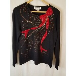 VTG JACK B QUICK Holiday Women's Embellished Multi Color Sequin‎ Sweater Med